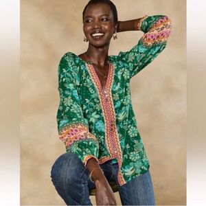 Sundance Arvilla Jade Floral Blouse Bohemian Hippie Silk Blend Peasant NWT M